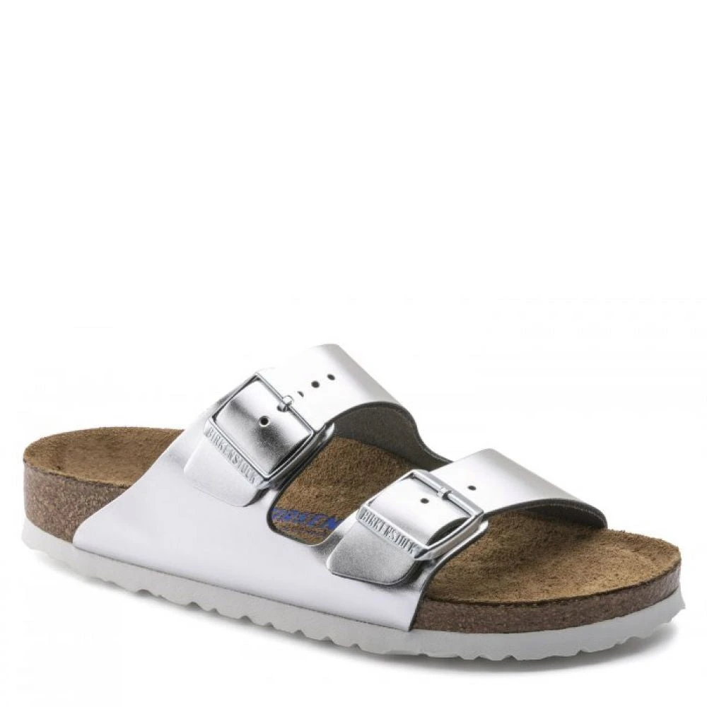 Birkenstock Women's Arizona Softbed Leather In Metallic Silver (Narrow Width) 2 Birkenstock Women's Arizona Softbed Leather In Metallic Silver (Narrow Width) - Image 2