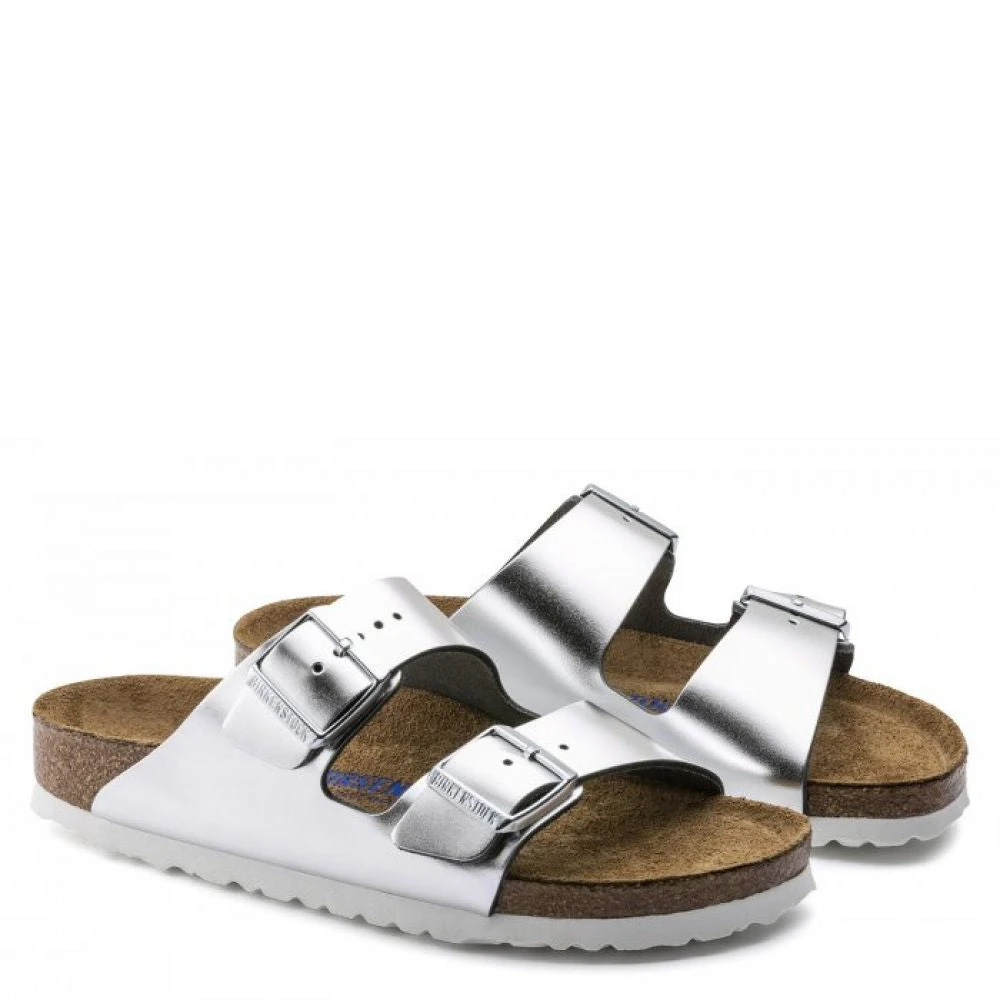 Birkenstock Women's Arizona Softbed Leather In Metallic Silver (Narrow Width) 3 Birkenstock Women's Arizona Softbed Leather In Metallic Silver (Narrow Width) - Image 3