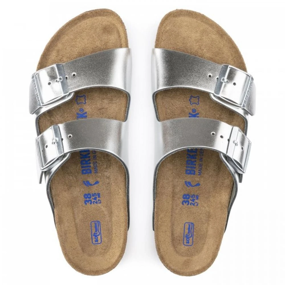 Birkenstock Women's Arizona Softbed Leather In Metallic Silver (Narrow Width) 4 Birkenstock Women's Arizona Softbed Leather In Metallic Silver (Narrow Width) - Image 4