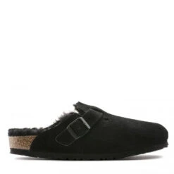 Birkenstock Boston Shearling Suede Leather In Black (Narrow Width)