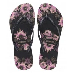 Havaianas Women's Slim Organic Flip Flop In Black/Dark Grey/Rose Gold