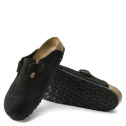 Birkenstock Boston Softbed Suede Leather In Black -Cheap Shoes Store 660471 4 1100x