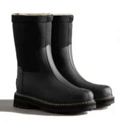 Hunter Women's Refined Stitch Roll Top Sherpa Boots In Black -Cheap Shoes Store wfs1010nes blk 3 1100x